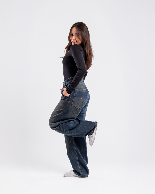Double Layer Long Sleeves Top-Black