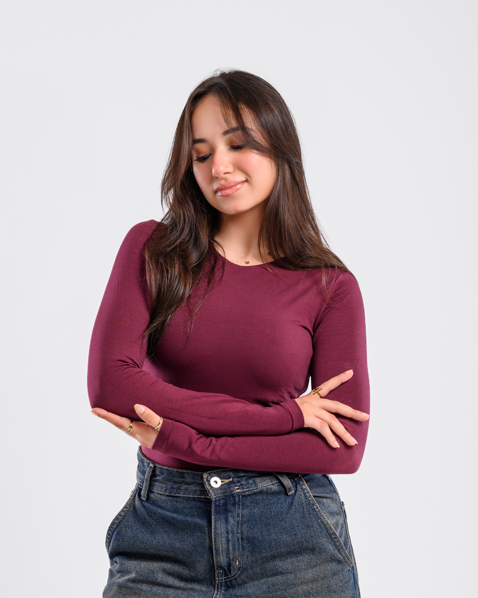 Double Layer Long Sleeves Top-Burgundy