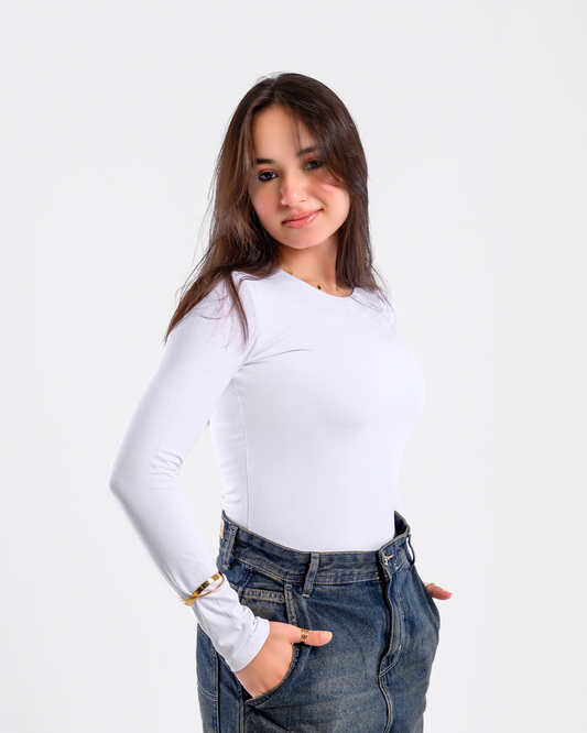 Double Layer Long Sleeves Top-White