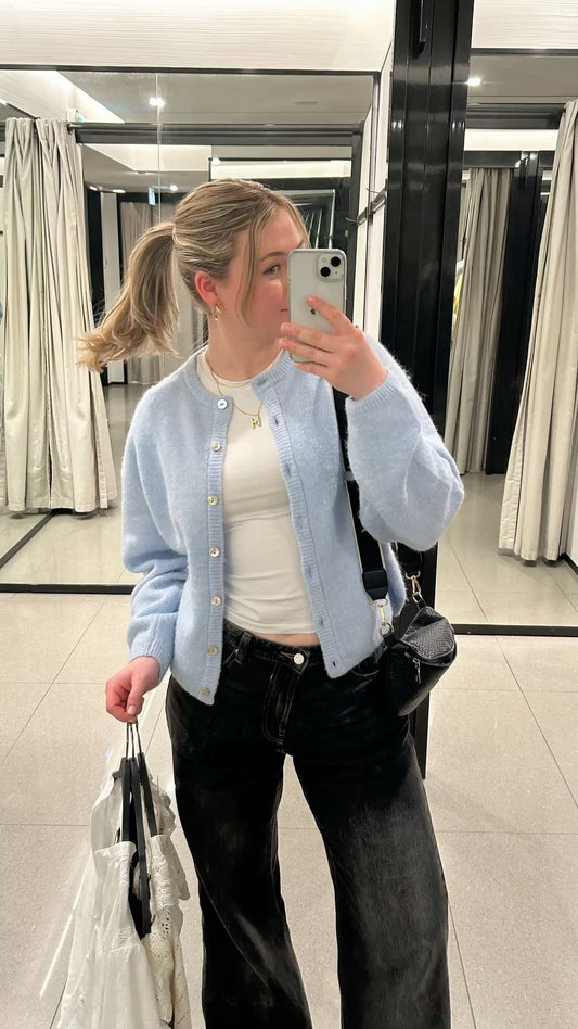 Knitted blouse - baby blue