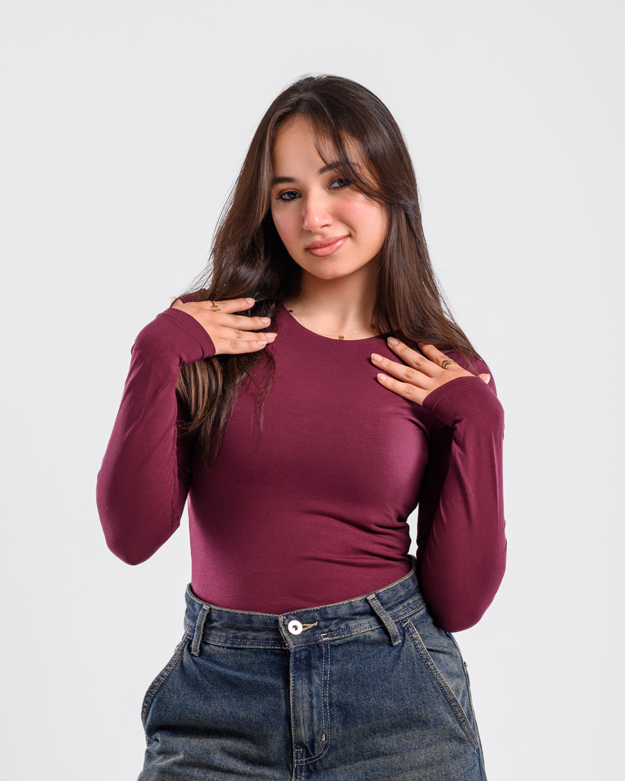 Double Layer Long Sleeves Top-Burgundy