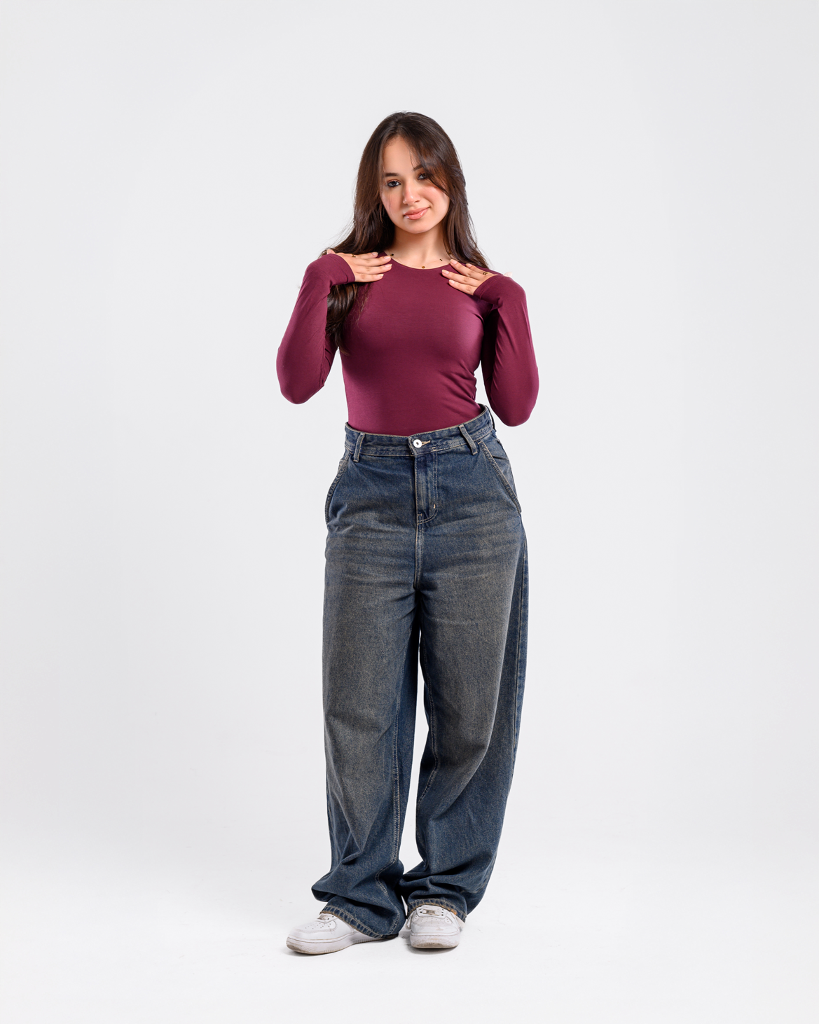 Double Layer Long Sleeves Top-Burgundy