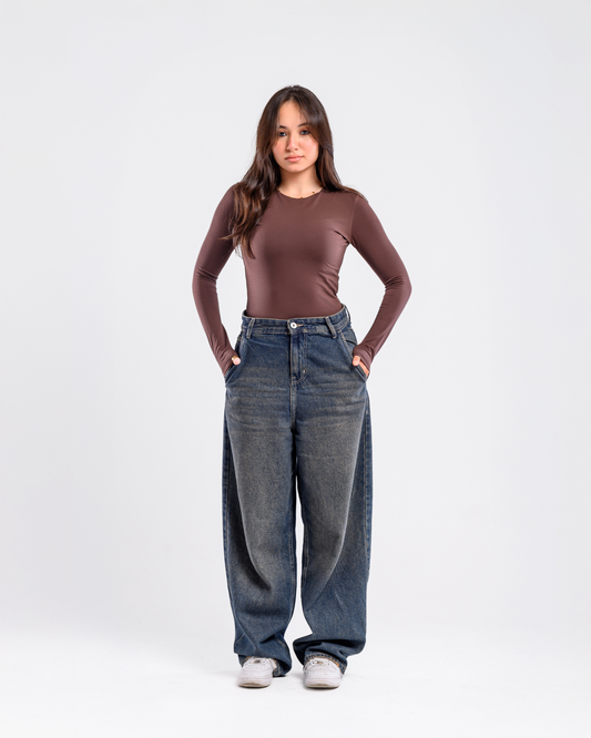 Double Layer Long Sleeves Top-Brown