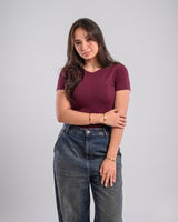 Double Layer Half Sleeves Basic Top – burgundy
