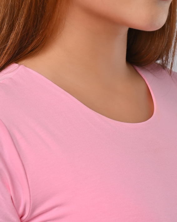 Double Layer Half Sleeves Basic Top – Baby Pink
