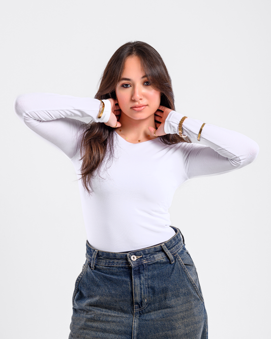Double Layer Long Sleeves Top-White