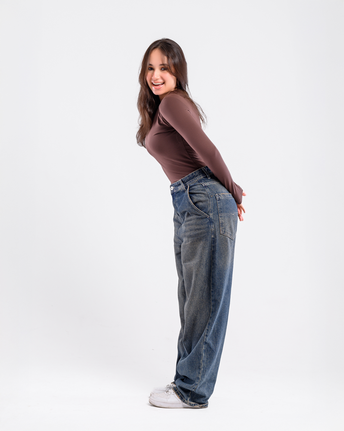 Double Layer Long Sleeves Top-Brown