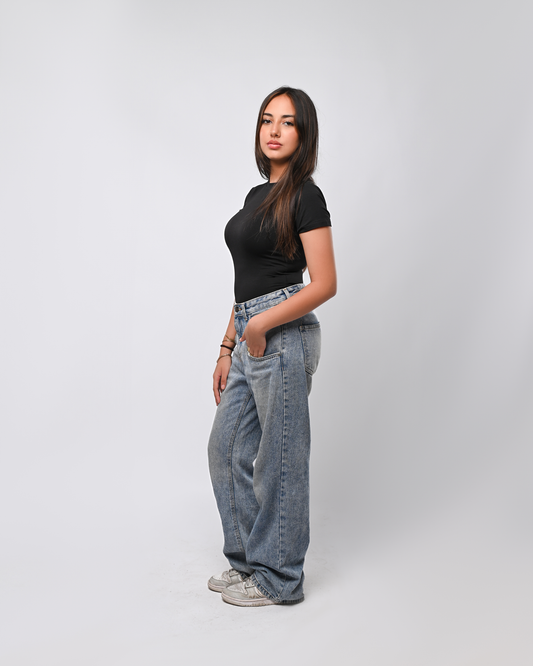 Double layer Half Sleeves Basic Top _ Black