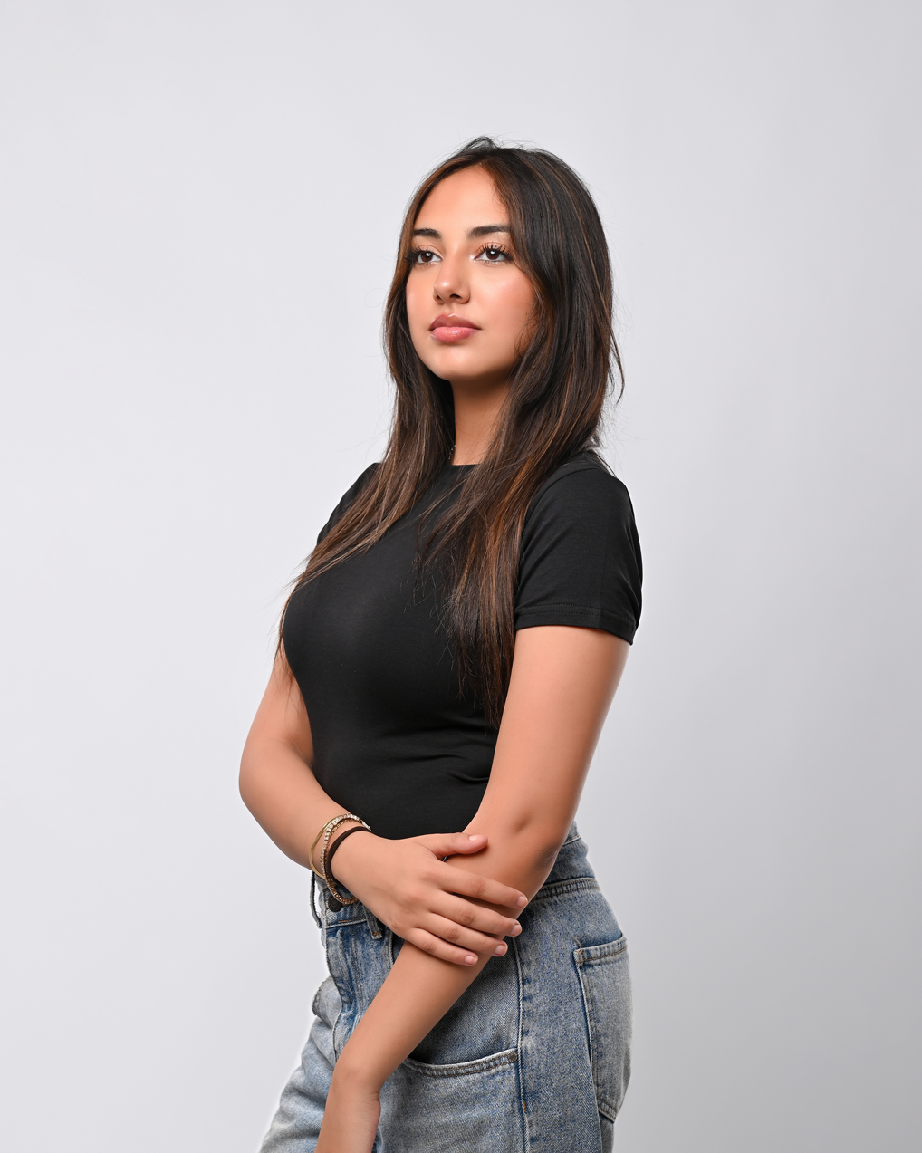 Double layer Half Sleeves Basic Top _ Black