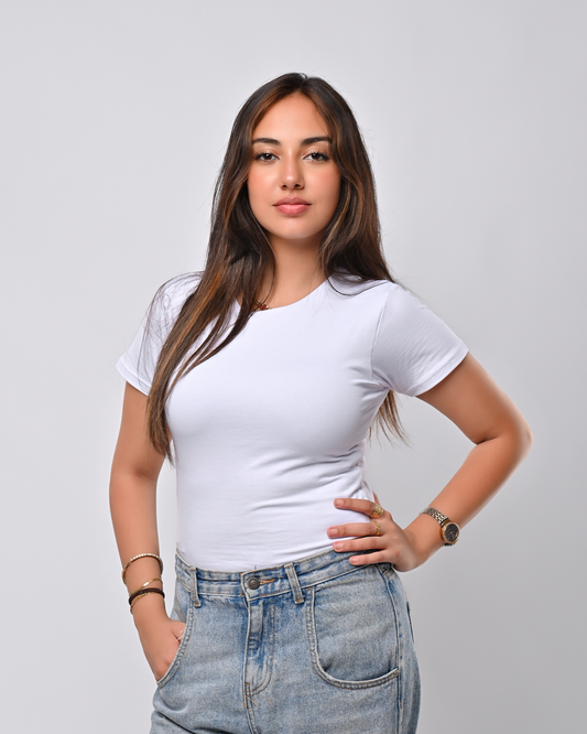 Double Layer Half Sleeves Basic Top – White