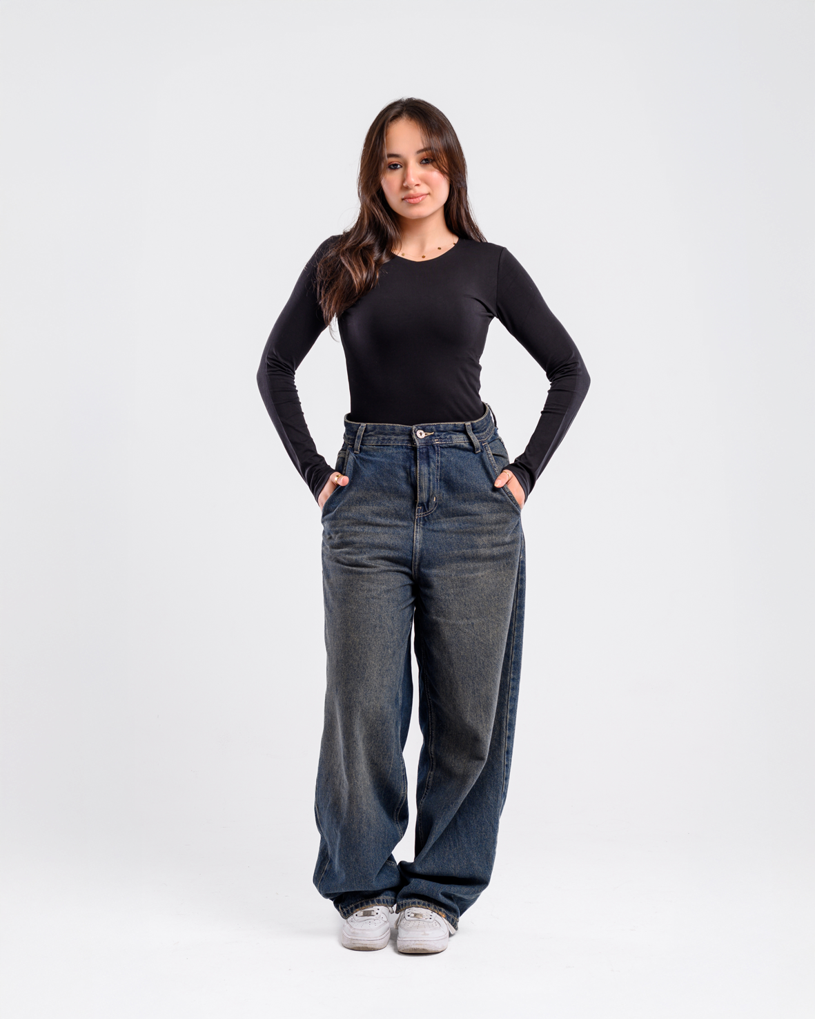 Double Layer Long Sleeves Top-Black
