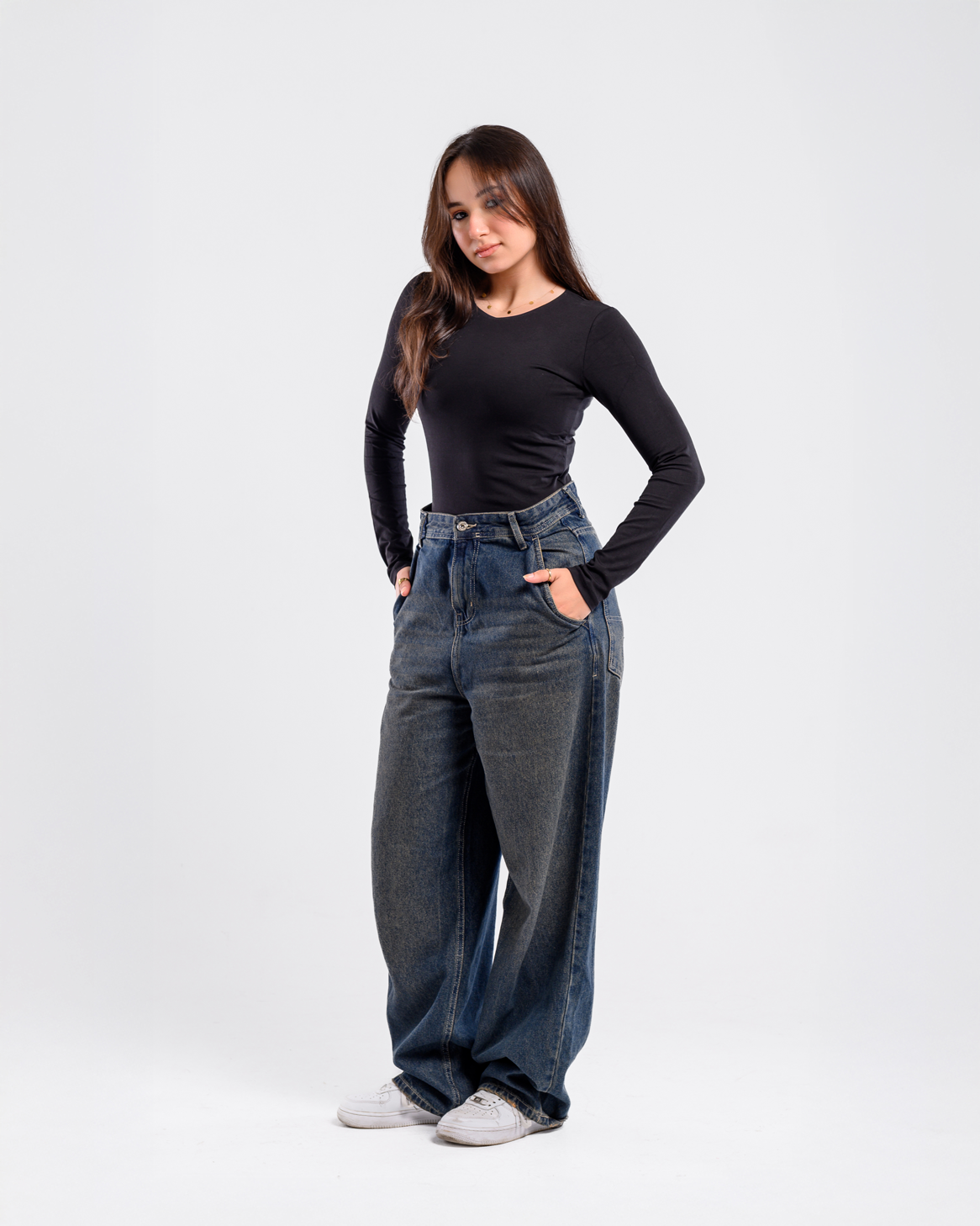 Double Layer Long Sleeves Top-Black