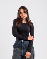 Double Layer Long Sleeves Top-Black